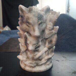 Handmade Wolf and Wolf Pup Statue